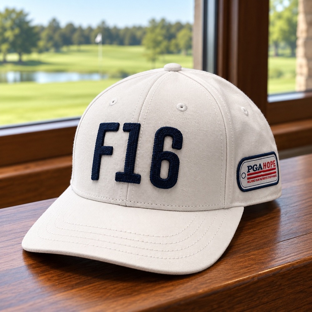 Pukka PGA Hope Folds of Honor F16 Golf Hat White Navy Snapback Adjustable Cap